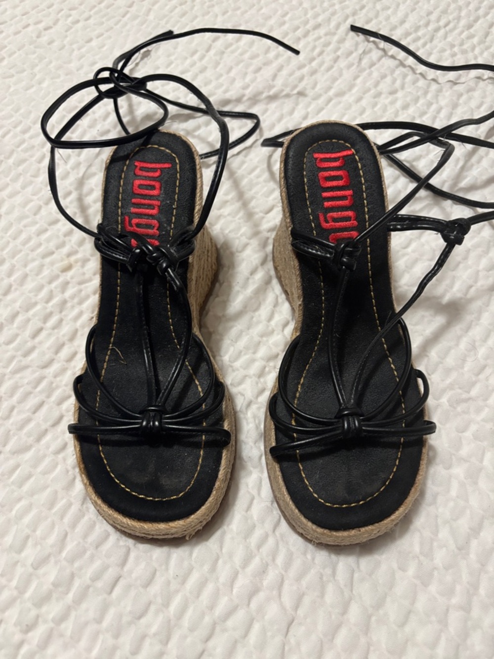 Bongo vintage y2k 90’s style Black Lace-Up Espadrille Wedge Sandals